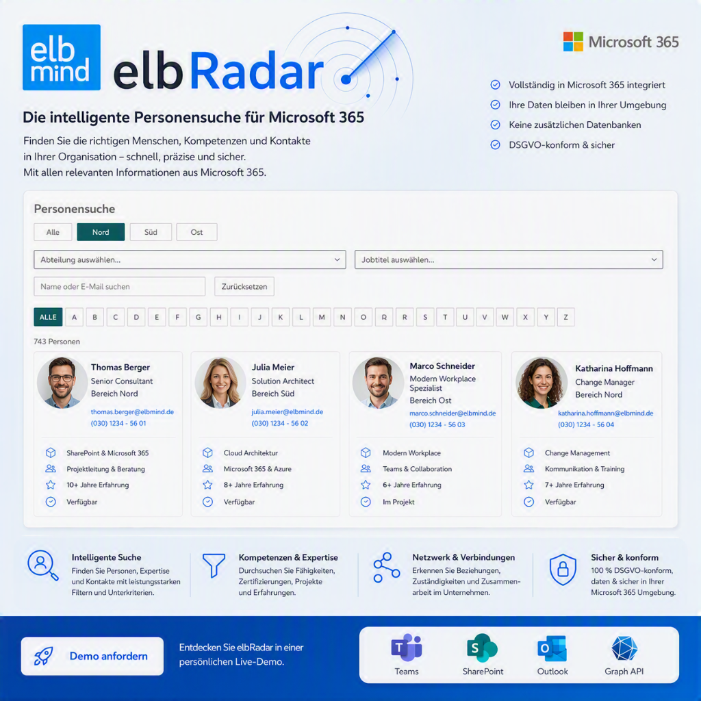 elbRadar One-Pager: Die intelligente Personensuche für Microsoft 365